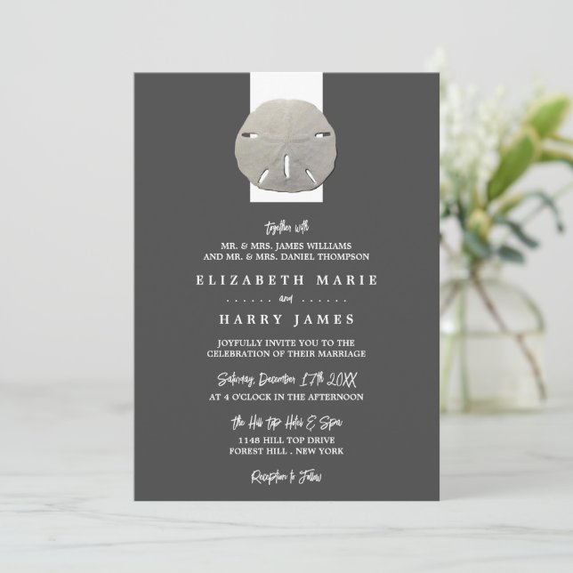 Invitación Dólar de arena solitaria - Gris carbonero - Boda e (Anverso de pie)