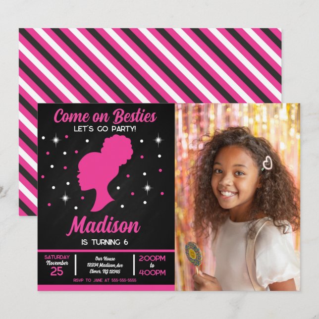 Invitación Doll Besties Fashion Party Photo Birthday  (Anverso / Reverso)