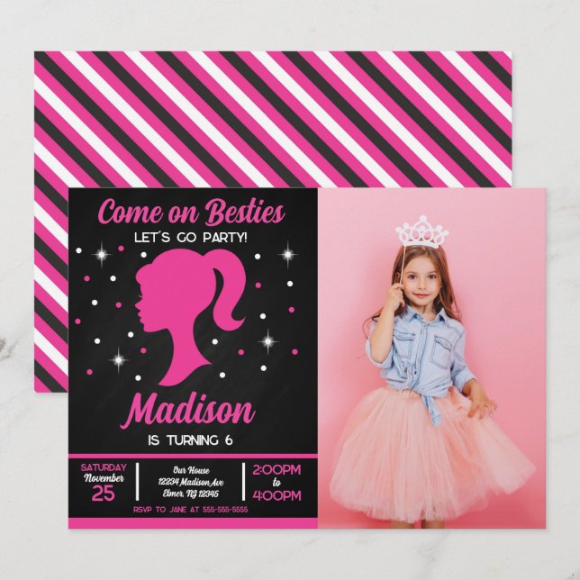 Invitación Doll Besties Fashion Party Photo Birthday  (Anverso / Reverso)
