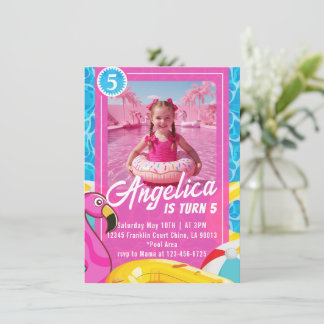 Invitación Doll Pink Fashion Pool Birthday Invitation