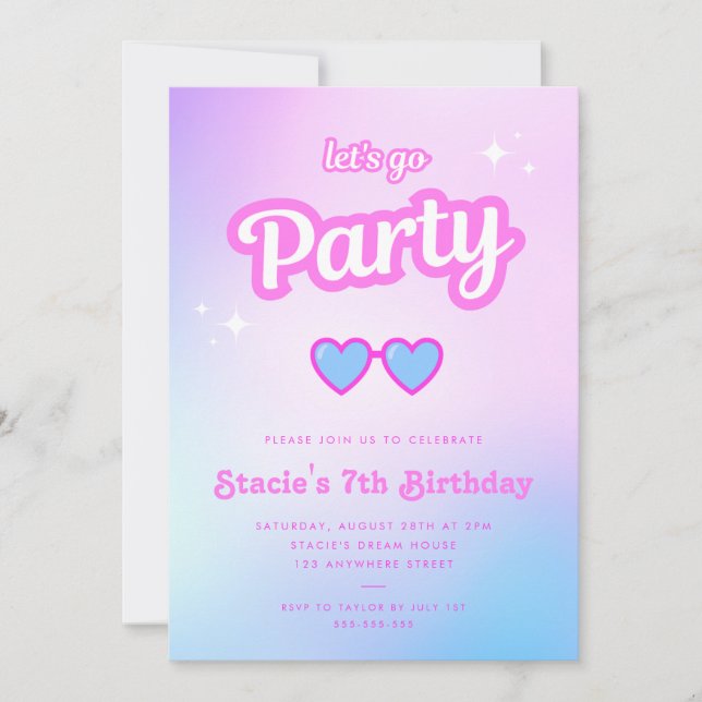 Invitación Doll Pink Malibu Chica Vamos Fiesta Cumpleaños (Anverso)