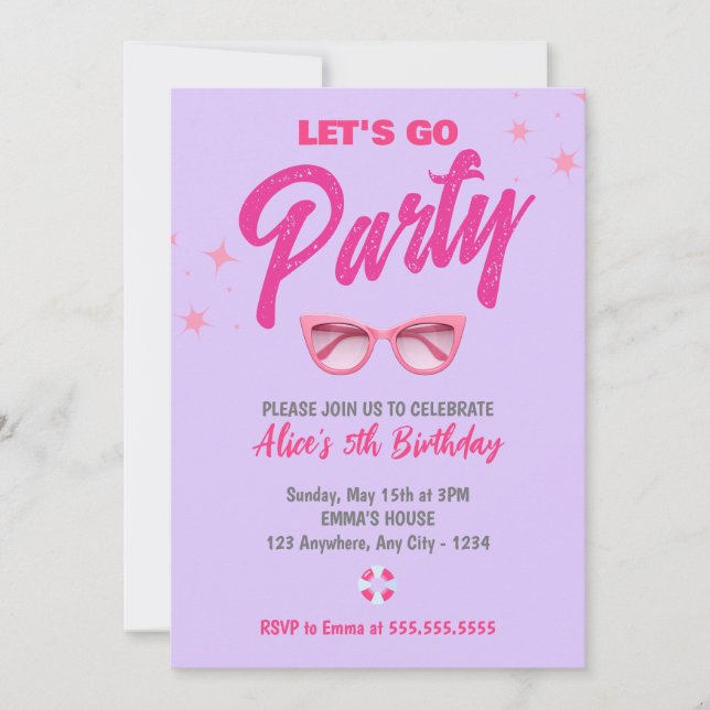 Invitación Doll Pink Malibu Chica Vamos Fiesta Cumpleaños (Anverso)