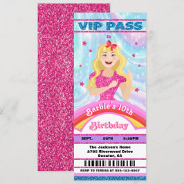 Invitación Doll Pink Purpurina Movie Star entradas VIP Cumple