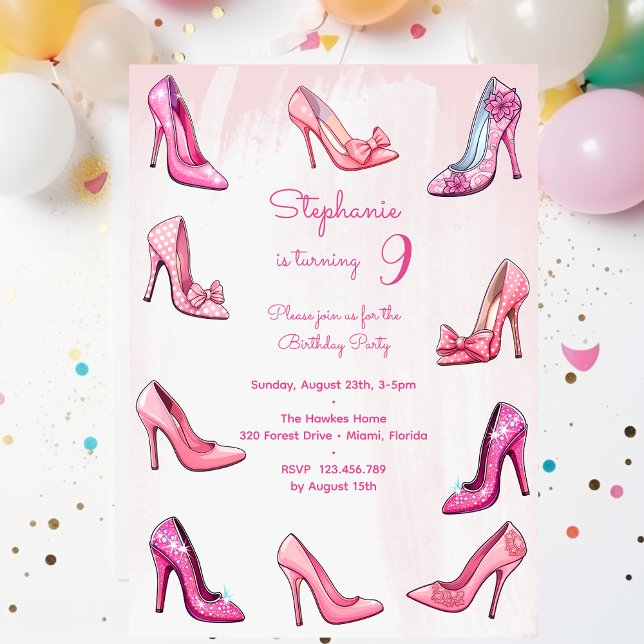 Invitación Doll rosa zapatos de tacón alto chica fiesta de cu (Subido por el creador)