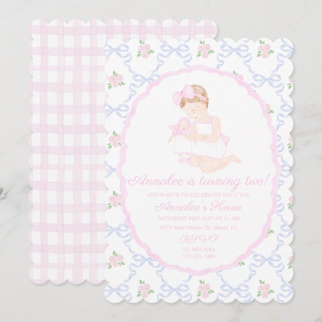 Invitación Dolly preppy Grandmillennial y yo arcos rosados (Anverso / Reverso)