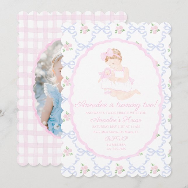 Invitación Dolly preppy Grandmillennial y yo arcos rosados (Anverso / Reverso)