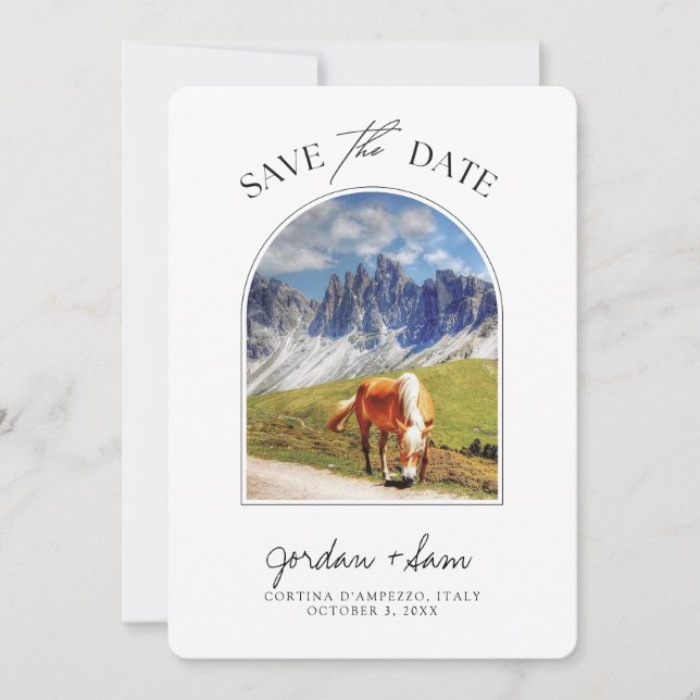 Invitación Dolomitas Italia Wedding Save the Date (Anverso)