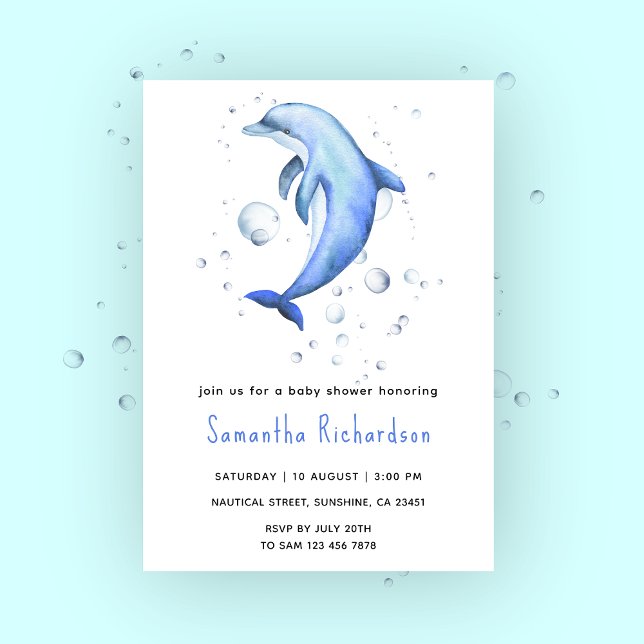 Invitación Dolphin acuarela bajo el mar Baby Shower (Subido por el creador)