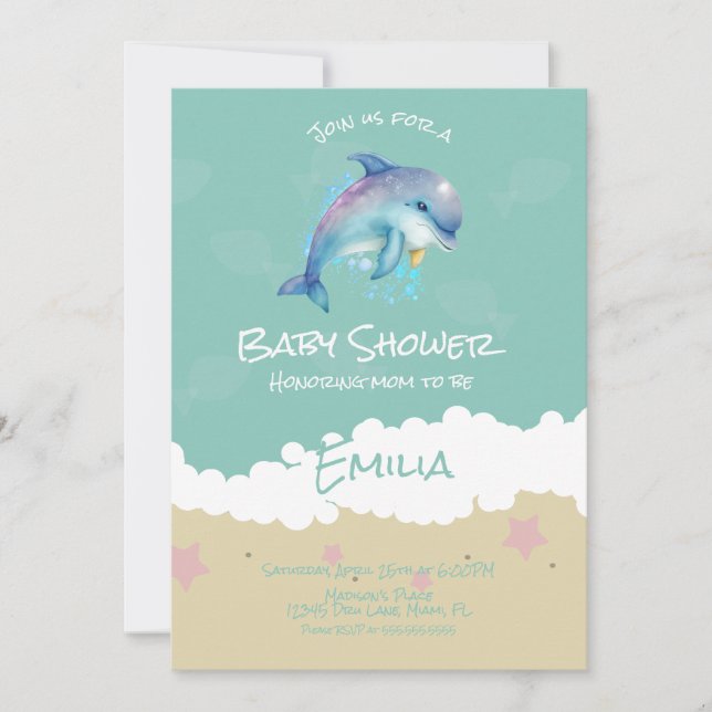 Invitación Dolphin Beach Ocean Baby Shower (Anverso)