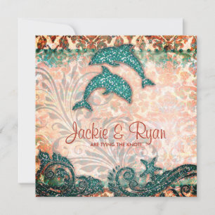 Invitación Dolphin Beach Wedding Otoño Verde azulado