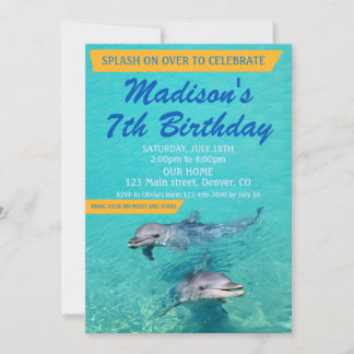 Invitación Dolphin birthday invitation Pool party invite