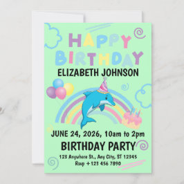 Invitación Dolphin Birthday Party Invitation in Green