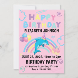 Invitación Dolphin Birthday Party Invitation in Pink