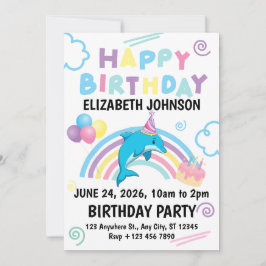 Invitación Dolphin Birthday Party Invitation in White