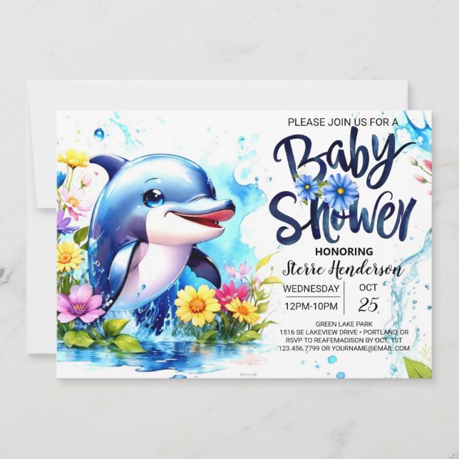 Invitación Dolphin Fantasy Aquatic Boy Baby Shower (Anverso)