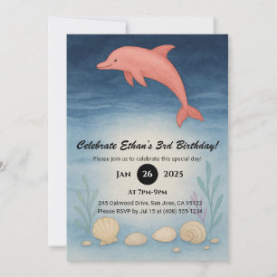 Invitación Dolphin rosa y conchas marinas Cumpleaños