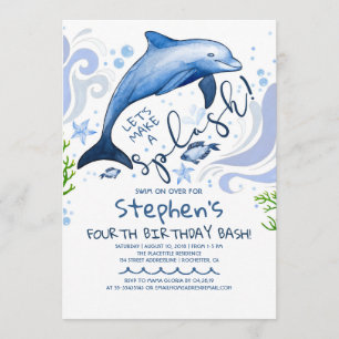 Invitación Dolphin Splash   Fiesta de cumpleaños de la piscin