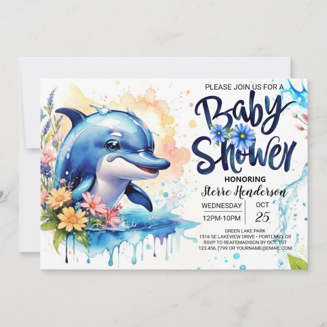 Invitación Dolphin Tails y Ocean Blooms Boy Baby Shower (Anverso)