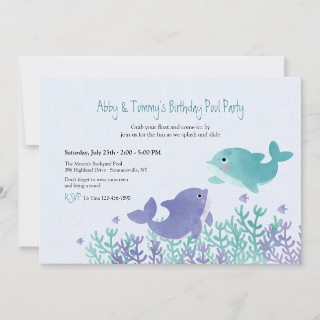 Invitación Dolphin Twins Birthday Party (Anverso)