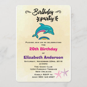 Invitación Dolphin y Starfish Tropical Temático Cumpleaños