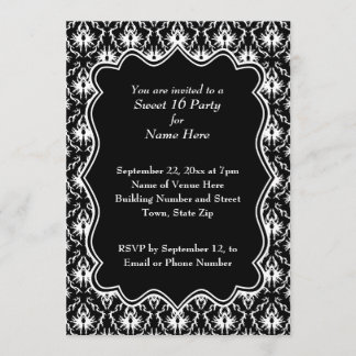 Invitación Dombascar dulce 16 en blanco y negro.