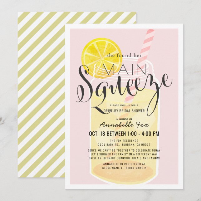 Invitación Dombor de Bridal Impulso Rosado de Lemonade (Anverso / Reverso)
