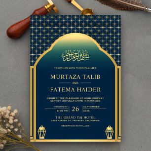 Invitación Dome y Linternas Islámicas Blue Gold Boda Musulman