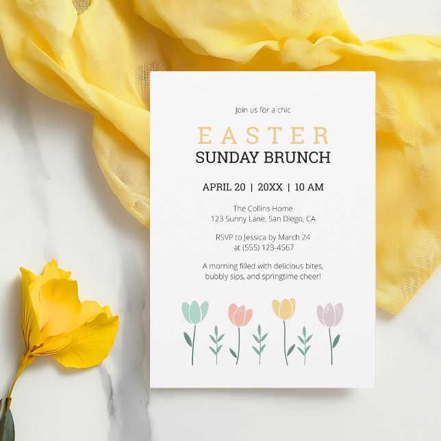 Invitación Domingo de Pascua Brunch Amarillo Floral Cute Botá (Easter Sunday Brunch Yellow Floral Cute Botanical Invitation)