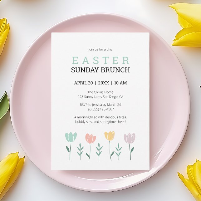 Invitación Domingo de Pascua Brunch Moderno Floral Verde Botá (Easter Sunday Brunch Modern Floral Green Botanical Invitation)