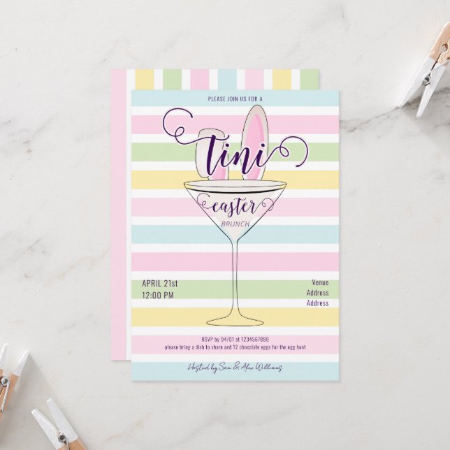 Invitación Domingo de Pascua Martini Cocktail Brunch Dinner F (Anverso/Reverso In Situ)