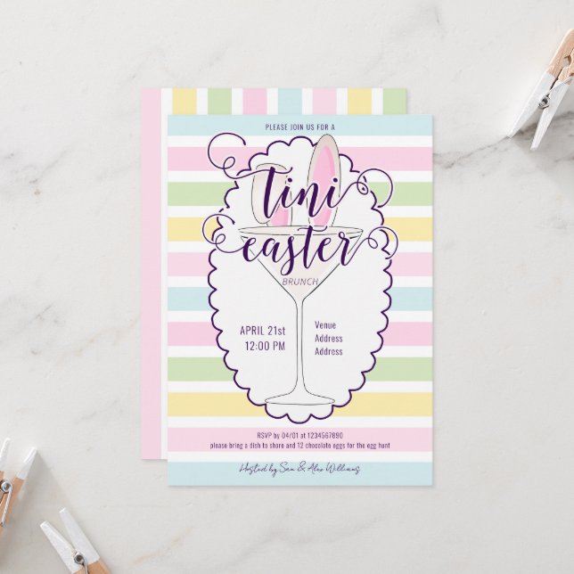 Invitación Domingo de Pascua Martini Cocktail Brunch Picnic F (Anverso/Reverso In Situ)