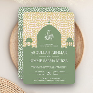 Invitación Domo Islámico Verde Pastel Boda Musulmana