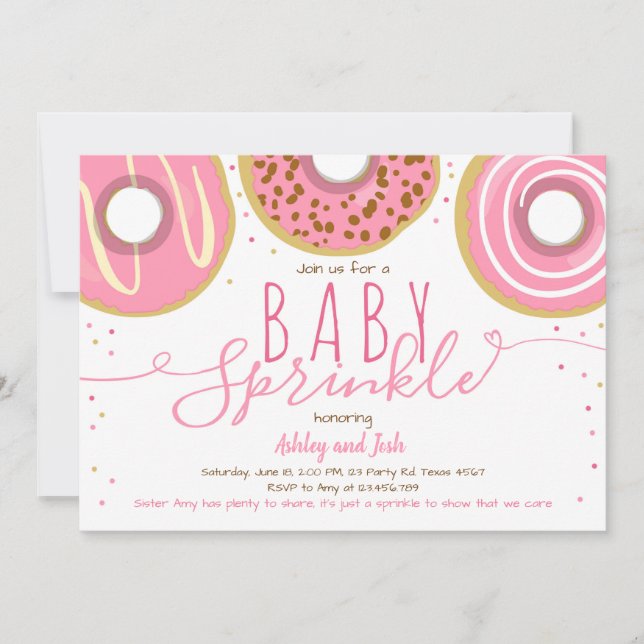 Invitación Dona Baby Sprinkle Rosada Dona Niña Sprinkle (Anverso)
