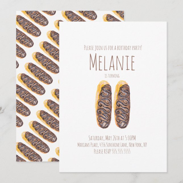 Invitación Dona de acuarela Cumpleaños 11 Dulces Éclairs  (Anverso / Reverso)