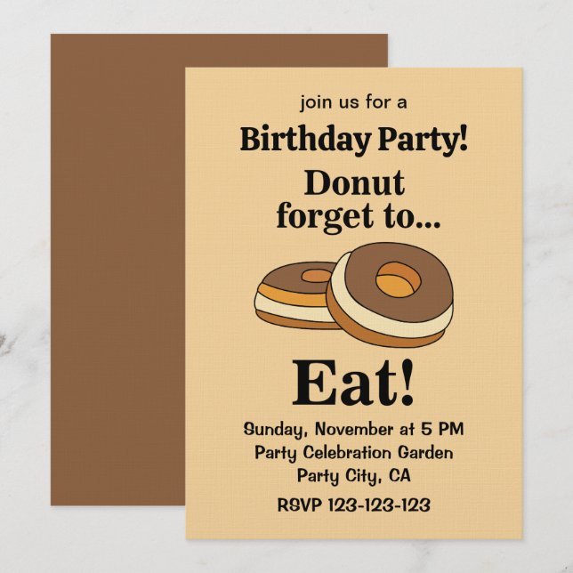 Invitación Dona de Azúcar Fiesta de Cumpleaños (Anverso / Reverso)