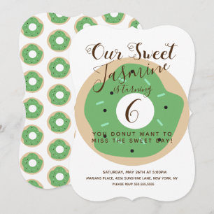 Invitación Dona de Cumpleaños con Purpurina Verde de Calabaza
