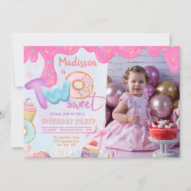 Invitación Dona de foto Dos dulces 2do cumpleaños  (Anverso)