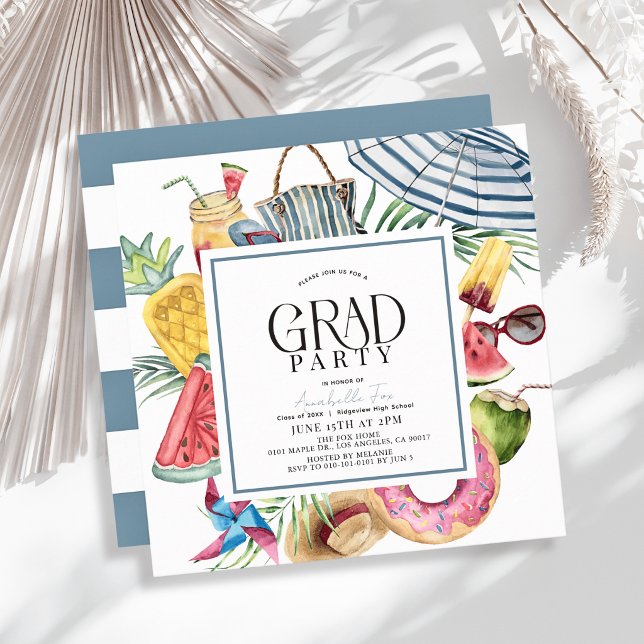 Invitación Dona de paraguas de verano tropical azul graduació (Subido por el creador)