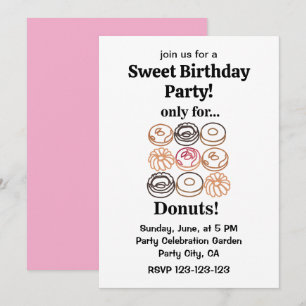 Invitación Dona Dónut Divertido Cumpleaños Dulce