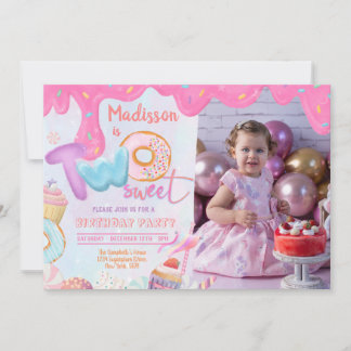 Invitación Dona Foto Dos Dulce Cumpleaños 2 