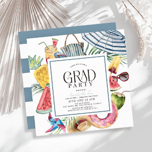 Invitación Dona Paraguas de Verano Tropical Azul Graduación