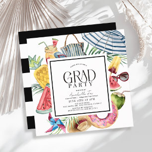 Invitación Dona Paraguas de Verano Tropical Negra de Graduaci
