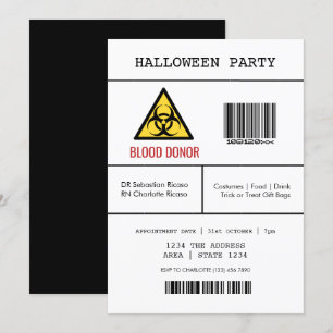 Invitación Donante de Sangre Peligroso en Fiesta de Halloween