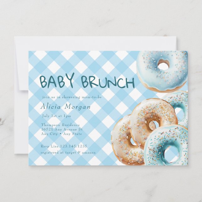 Invitación Donar | Blue Gingham Boy Baby Shower (Anverso)