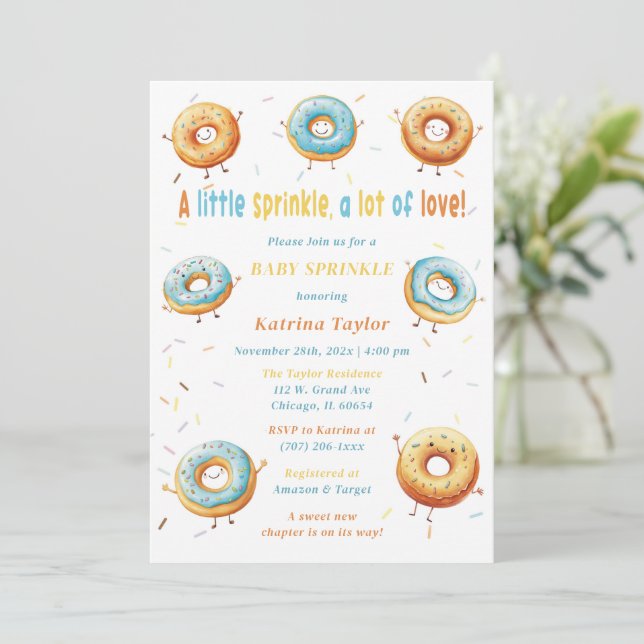 Invitación Donas Comestibles Niño Bebé Sprinkle (Anverso de pie)