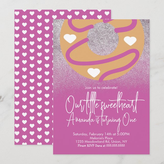 Invitación Donas Con Brillo Falso Del Día De San Valentín (Anverso / Reverso)
