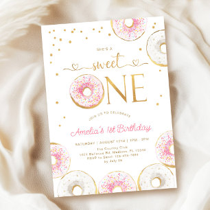 Invitación Donas de Pink Gold Sweet One cumpleaños 1