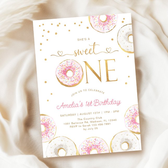 Invitación Donas de Pink Gold Sweet One cumpleaños 1 (Subido por el creador)