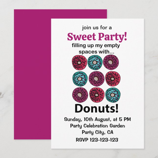 Invitación Donas Rellenando Mis Espacios Vacíos Con Donas (Anverso / Reverso)