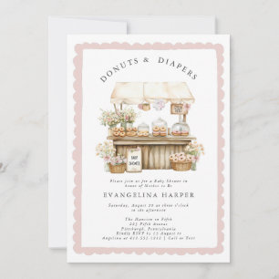Invitación Donas y Pañales Arco Rosa Niña Baby Shower 